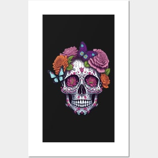 Funny Sugar Candy Skull With Flowers Posters and Art